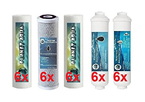 3 Jahres Ersatzfilter Set für 6 Stufen Wasserfilter Umkehrosmose Osmoseanlage Filter Kartuschen 10 Zoll für Wasser Aquarium Fische Trinkwasser Osmose 18 x Filtereinsatz und 12 Inline Patronen von Planet-Aqua