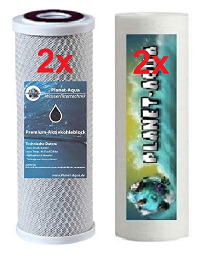 Planet-Aqua Premium Ersatzfilter Set - 4 x 10 Zoll Filterpatronen für Osmoseanlagen und Wasserfiltersysteme mit 10 Zoll Filtergehäusen von Planet-Aqua