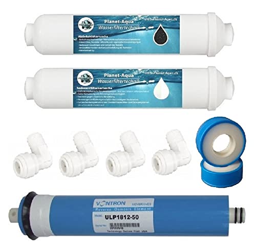 Ersatzfilter SET ( Aktivkohle + Sediment Filter )für die Osmoseanlage inkl. 100 GPD Osmose Membranund Anschluss - Zubehör. Für die Umkehrosmose Anlage für Trinkwasser und das Aquarium Wasser von Planet-Aqua