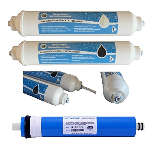 Ersatzfilter Set Aktivkohle + Sediment Filter mit Quick Change + 50 GPD Osmose Membran Osmoseanlage Umkehrosmose Anlage Aquarium Fische Weichwasser Trinkwasser Aufbereitung von Planet-Aqua