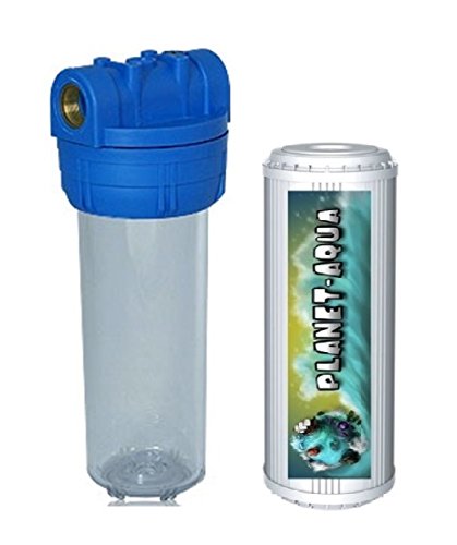 Filtergehäuse SET 10 Zoll mit 1" Wasseranschluß + AKTIVKOHLE Granulat FILTER Patrone, GEHÄUSE mit Filterkartuscheals Vorfilter für Wasserfilter , Umkehrosmose Anlage Hauswasserwerk Brunnenwasser Garten Pool Bakterienfilter Geruch von Planet-Aqua