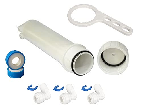 Planet Aqua Membrangehäuse Set mit Winkel Zubehör, Schlüssel und Teflonband für Membran bis 100 GPD. Filtergehäuse für Umkehr Osmoseanlage und Wasserfilter zur Reduzierung der Wasserhärte (1 Stück) von Planet-Aqua