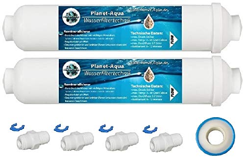 Planet-Aqua Mineralfilter 3 Stück, Wasser Mineralisierer mit Adapter 1/4 Zoll für Schlauchleitung (ca. 6mm Außen) und Zubehör für Umkehrosmose Osmoseanlage SBS Kühlschrank Filter Patrone von Planet-Aqua