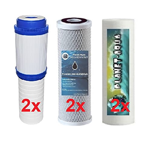 Planet-Aqua 1 Jahr Osmose Ersatzfilter Set 10 Zoll 3 Stufen - 2 in 1 Kombifilter + Sedimentfilter + Aktivkohle Filter für die Umkehrosmose Filteranlage. Aquarium Trinkwasser Patrone Kartusche von Planet-Aqua