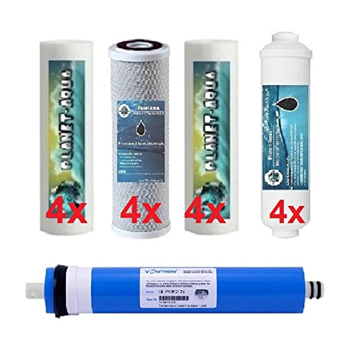 Planet-Aqua 2 Jahres Osmoseanlagen Ersatzpatronen Set - 16 Ersatzfilter Patronen + 75 GPD Membrane für Umkehr Osmose Wasserfilter Aquarium Filter Fische Trinkwasserfilter von Planet-Aqua