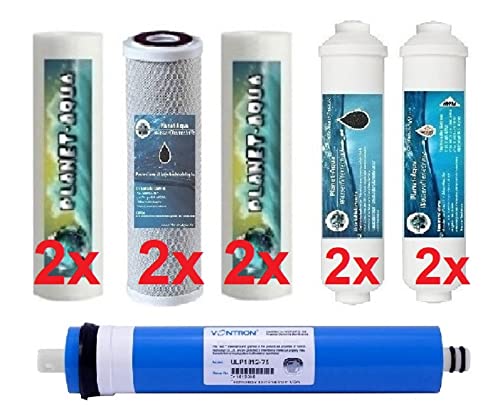 Planet-Aqua 6 Stufen Umkehrosmose Ersatzfilter Set für 1 Jahr mit Mineralfilter und 100 GPD Membran für den Osmose Wasserfilter mit 10 Zoll Vorfilter Filtergehäuse von Planet-Aqua