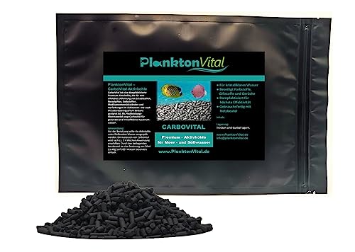 PlanktonVital - CarboVital hochleistungs Aktivkohle Pellets für kristallklares Wasser Granulat für jedes Meerwasser und Süßwasser Aquarium zur Entfernung von Verunreinigungen & Trübungen (500ml) von PlanktonVital