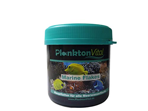 PlanktonVital Marine Flakes Premium Fischfutter Alleinfutter für alle Fische Flockenfutter Meewasserflocken Aquariumfutter Meerwasser Süßwasser und Zierfische 250 ml von PlanktonVital