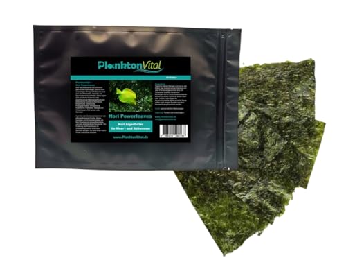 PlanktonVital Nori Powerleave Nori-Algenblätter Seaweed Meerwassser Algenfutter Hauptfutter für Aquariumfische Fischfutter Nori Algen Süßwasser und Meerwasser 20 Blätter von PlanktonVital