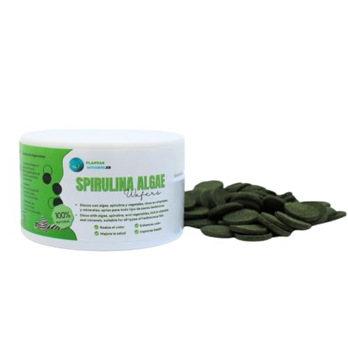 Spirulina Algae Wafers 100 ml, Spirulinabscheiben, Pflanzenfutter für Bodenfische auf Algenbasis und Spirulina, natürliches und ausgewogenes Futter für pflanzenfressende Fische und Wirbellose. von PlantasAcuario