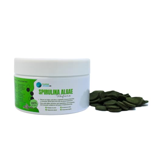 Spirulina Algae Wafers 225 ml, Spirulinabscheiben, Pflanzenfutter für Bodenfische auf Algenbasis und Spirulina, natürliches und ausgewogenes Futter für pflanzenfressende Fische und Wirbellose. von PlantasAcuario