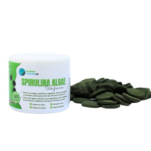 Spirulina Algae Wafers 50 ml, Spirulinabscheiben, Pflanzenfutter für Bodenfische auf Algen- und Spirulinebasis, natürliches und ausgewogenes Futter für pflanzenfressende Fische und Wirbellose. von PlantasAcuario