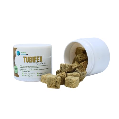 Tubifex Gefriergetrocknete Eimer, natürliches Futter für alle Arten von Aquarienfischen und Teichen, Premiumfutter, reich an Vitaminen und Proteinen, 50 ml von PlantasAcuario