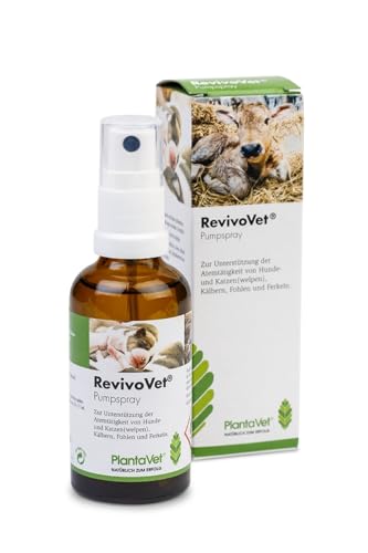 PlantaVet RevivoVet | 50 ml | Spray zur Unterstützung der Atemtätigkeit | Zum Aufsprühen auf die Nase von neugeborenen Hunde(welpen), Katzen(welpen), Kälbern, Fohlen und Ferkeln von Plantavet