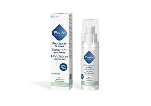 Plaqtiv+ Maulspray | 60 ml Flasche | Pflegemittel für Hunde | kann zu Einer Guten Maulhygiene beitragen | kann dabei unterstützen die Bildung von Zahnstein zu hemmen von Plaqtiv+