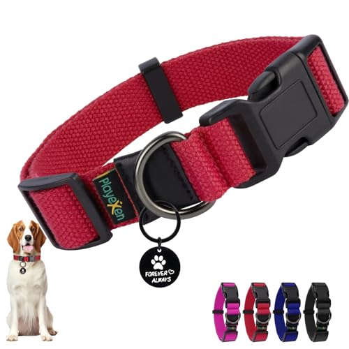 Hundehalsband Große Hunde, Verstellbares Hunde Halsbänder Weiches Baumwollmaterial, Hundehalsbänder mit Abnehmbaren Hundemarke für Welpen Kleine Mittel Große Hunde, 40-60/2,5cm (L), Rosa von Playexen