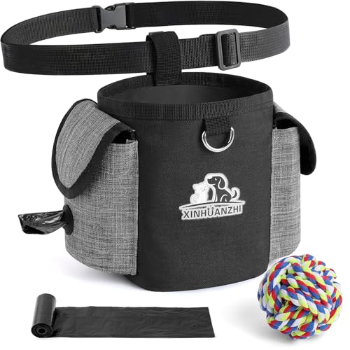 Leckerlitasche für Hunde Futterbeutel Hundetraining 3 in 1 Praktischer Leckerlibeutel mit Sacchetti Cane Cacca & Hundeball Accessori Cane Set Tasche mit Verstellbarem Gürtel Kotbeutelspender von Playexen