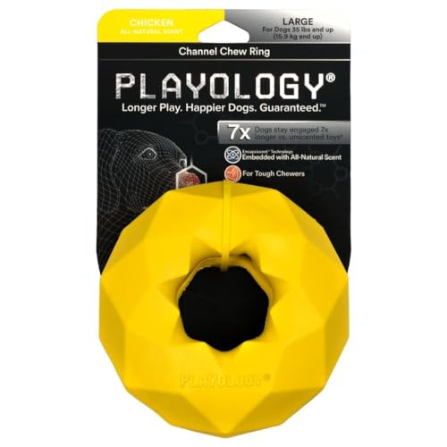 Playology Channel Chew Ring Dog Chew Toy - for Large Dogs (35 lbs and Up) Speck Scented Dog Toys for Heavy Chewers - Engaging, All-Natural, Interactive and Non-Toxic von Playology