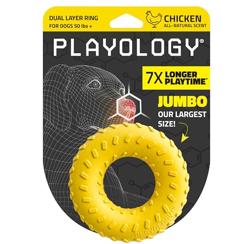 Playology Doppelschichtiges Hundespielzeug mit Ring-Duft, weich und kaut auf der Außenseite, hart und langlebig auf der Innenseite von Playology