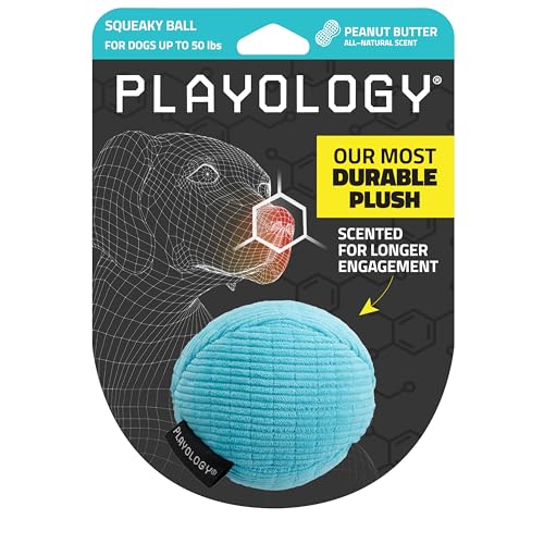 Playology Hundespielzeug mit Quietschball aus Plüsch, natürliches Erdnussbutter-Duft, Plüsch-Hundespielzeug mit interaktivem Quietscher für mittelgroße Hunde (6,8–15,9 kg) – leicht zu reinigen – von Playology