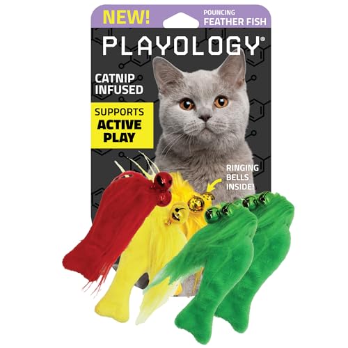 Playology Katzenspielzeug-Set | 5er-Pack Federfisch | Interaktives Federspielzeug für Katzen | Stimulierender Spielspaß! von Playology