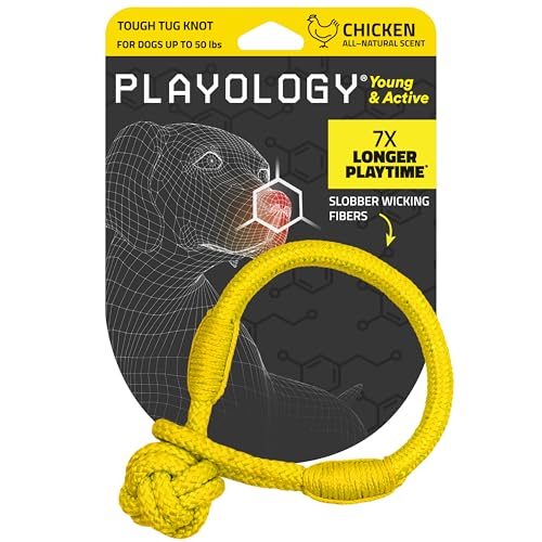 Playology Puppy Tough Knot Tug Toys, groß – Kauspielzeug mit Quietscher für Welpen 4-8 Monate – fesselndes natürliches Huhn-Duftspielzeug von Playology