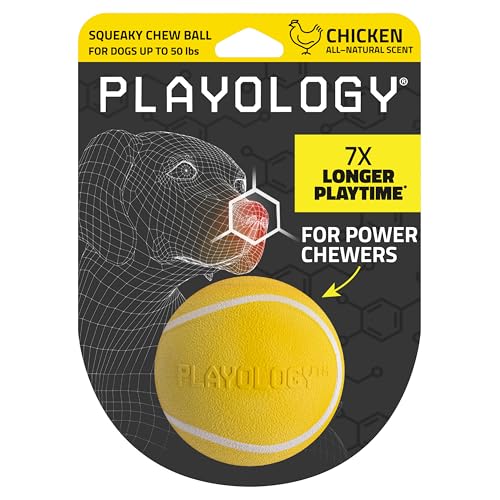 Playology Quietschender Kauball für Hunde, ansprechendes, natürliches Huhnduft, Hundespielzeug für mittelgroße Hunde bis zu 22,7 kg, Quietschen, Hüpfen, Apportieren und Spielen von Playology