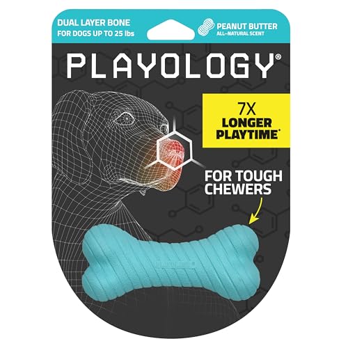 Playology Zweilagiges Knochenspielzeug für Hunde, Erdnussbutterduft, klein von Playology