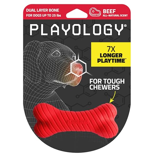 Playology 2-lagiges Knochenspielzeug für kleine Hunde (bis 7 kg) | Abwechslungsreiches, widerstandsfähiges Kauspielzeug | Natürliches Rindfleischaroma | Interaktiv + langlebig | Ausgeprägter Kautrieb von Playology