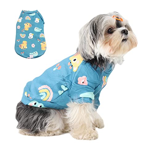Plemonet Haustier-Hunde-Kleidung, Hunde-Sweatshirt, niedliches Sweatshirt, Hunde-Sweatshirt mit Leinenloch, Katzen-Sweatshirt, Hundepullover, Cartoon-Stil (blau, klein) von Plemonet