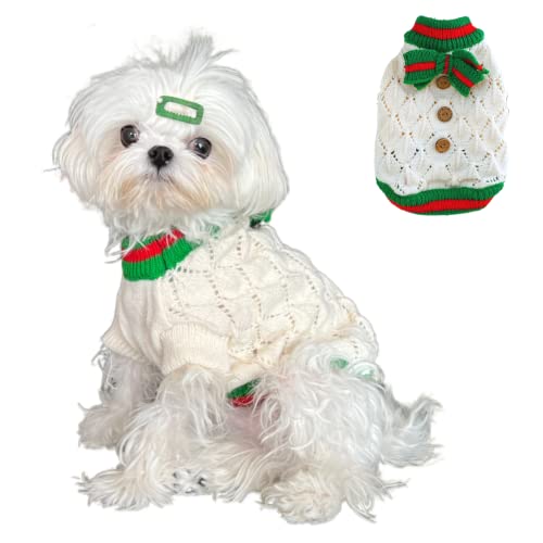 Plemonet Haustier-Hunde-Kleidung Pullover Kleid Strickwaren Fliege weich verdickend warm Welpe Hunde Shirt Winter Urlaub (Medium) von Plemonet