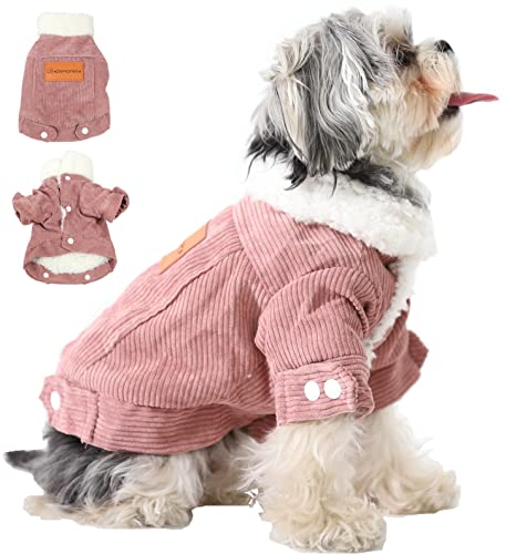 Plemonet Haustier-Hundekleidung Hundejacke Fleecefutter Extra Warm Mantel Katzenjacke Hund Denim Jacke Hundemantel Puff Winter (Rosa, Large) von Plemonet