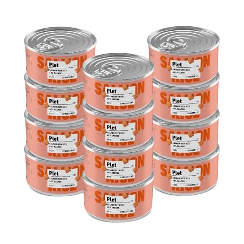 Plet Nassfutter für sterilisierte Katzen, Lachs mit Reis, 150 g, 12 Stück von Plet