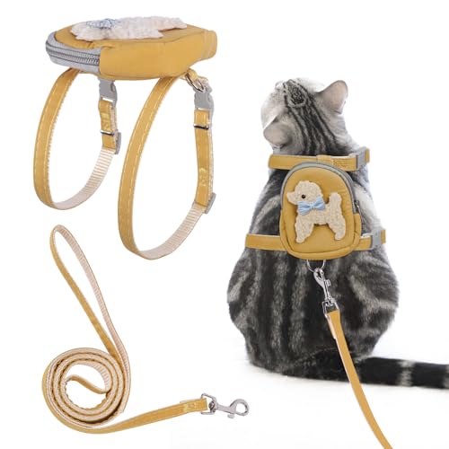 Plliocse 2-teiliges verstellbares Katzengeschirr und Leine, Set mit Rucksack, leichtes Katzengeschirr und Leine, Set für Spaziergänge im Freien, Nylon-Katzengeschirr und 1,2 m Leinen für kleine, von Plliocse