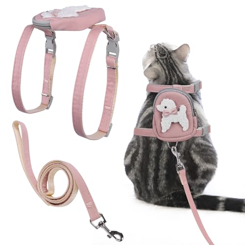 Plliocse 2-teiliges verstellbares Katzengeschirr und Leine, Set mit Rucksack, leichtes Katzengeschirr und Leine, Set für Spaziergänge im Freien, Nylon-Katzengeschirr und 1,2 m Leinen für kleine, von Plliocse