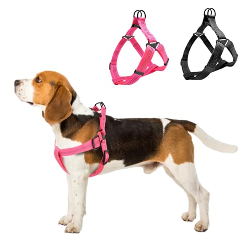 Plliocse Hundegeschirr, reflektierend, verstellbar, ausbruchsicher, mit doppeltem D-Ring für kleine Hunde, nächtliches Gassigehen (Hot Pink, L) von Plliocse