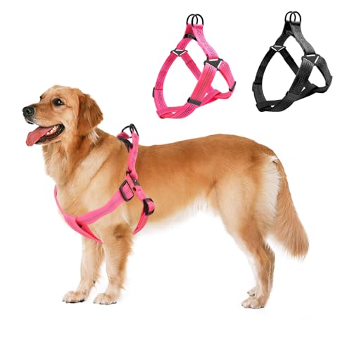 Plliocse Hundegeschirr, reflektierend, verstellbar, ausbruchsicher, mit doppeltem D-Ring für kleine Hunde, nächtliches Gassigehen (Hot Pink, XL) von Plliocse