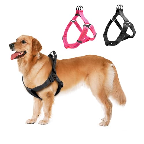 Plliocse Hundegeschirr, reflektierend, verstellbar, ausbruchsicher, mit doppeltem D-Ring für kleine Hunde, nächtliches Gassigehen (Schwarz, XL) von Plliocse