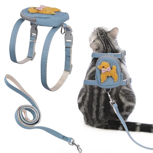 Plliocse Verstellbares Katzengeschirr und Leine, Set mit Rucksack, leichtes Katzengeschirr und Leine, Set für Spaziergänge im Freien, Nylon-Katzengeschirr und 1,2 m Leinen für kleine, mittelgroße und von Plliocse