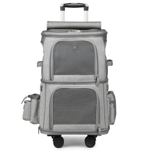 Haustier-Doppelschicht Trolley Tasche für Outdoor Reisen Universalrad Haustier Trolley Katzentasche Faltbare Haustier Trolley Box von Plschckes