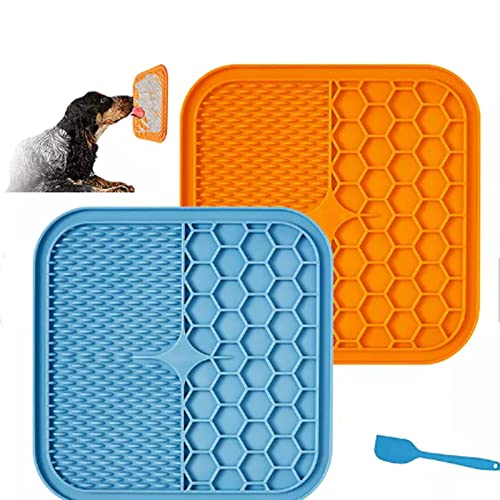 Plschckes Leckmatte Hund Schleckmatte 2 stück Slow Feeder Matte Lebensmittelechtem BPA-frei mit 1 Silikonspatel für Hund Baden, Fellpflege von Plschckes