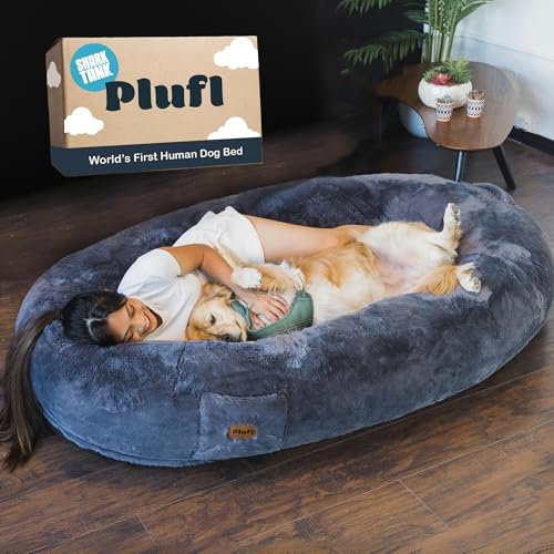 Plufl, The Original Human Dog Bed for Adults, Kids and Pets Bekannt aus dem Shark Tank. Bequemer großer Plüsch-Sitzsack mit Memory-Schaum, maschinenwaschbar und langlebig. Perfektes Nickerchen und von Plufl