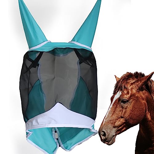 Pferde-Fliegenmaske mit Ohren, UV-Schutz und Elastizität, bequem und atmungsaktiv, super Komfort, Pferde-Fliegenmaske mit vollständiger Gesichtsabdeckung, maximaler Schutz und UV-Abschirmung (klein) von Pluspexy