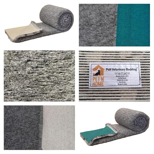 PnH Veterinary Bedding® Tierarztbett/Haustierbett, mit rutschfester oder grüner Rückseite, Fleece, für Welpen, Hunde, Grau meliert, 75 x 50 cm, Grau von PnH Veterinary Bedding