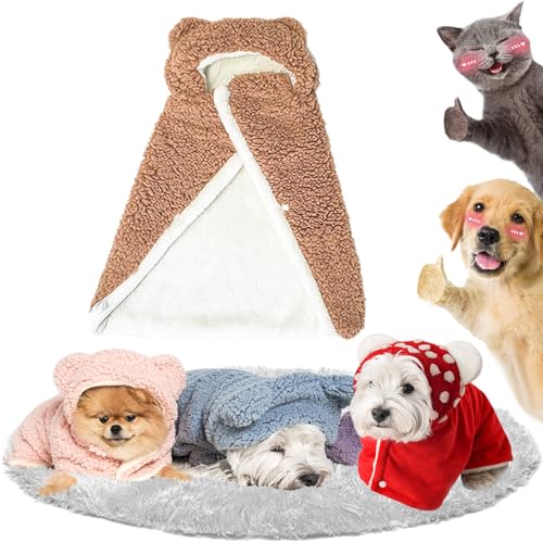 Pet Cape Blanket, Dog Cape Blanket, Dog Winter Coat with Hat Thicken Cloak Blanket, Dog Warm Sleeping Blanket, Multiple Sizes for Small Medium Dogs and Cats (Brown, L) von Pnedeodm