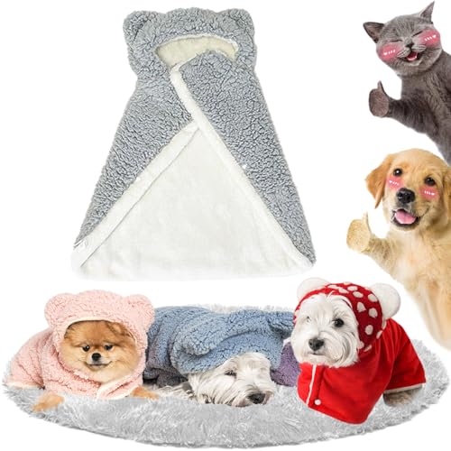 Pet Cape Blanket, Dog Cape Blanket, Dog Winter Coat with Hat Thicken Cloak Blanket, Dog Warm Sleeping Blanket, Multiple Sizes for Small Medium Dogs and Cats (Gray, L) von Pnedeodm