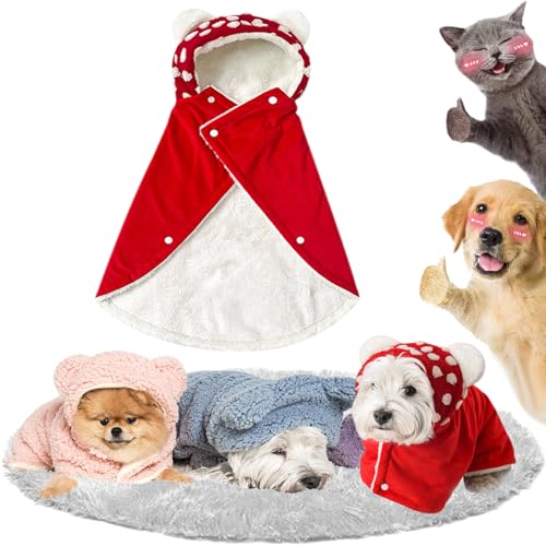 Pet Cape Blanket, Dog Cape Blanket, Dog Winter Coat with Hat Thicken Cloak Blanket, Dog Warm Sleeping Blanket, Multiple Sizes for Small Medium Dogs and Cats (Red, L) von Pnedeodm