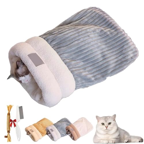 Pnedeodm Cat Winter Sleeping Bag, Cat Sleeping Bag for Indoor Cats, Winter Cat Sleeping Bag, Sleeping Bag for Cats, 360° Wrap Comfortable Pet Snuggle Sack (Gray, L) von Pnedeodm