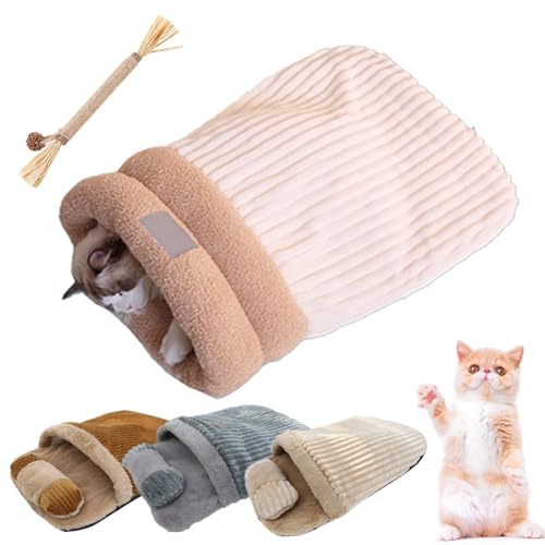 Pnedeodm Winterschlafsack für Katzen, Winterschlafsack für Katzen, Schlafsäcke für Katzen, Haustierschlafsack, Katzenschlafsack für Hauskatzen, 360°-Wickel-Kuschelsack für Haustiere (Beige, L) von Pnedeodm