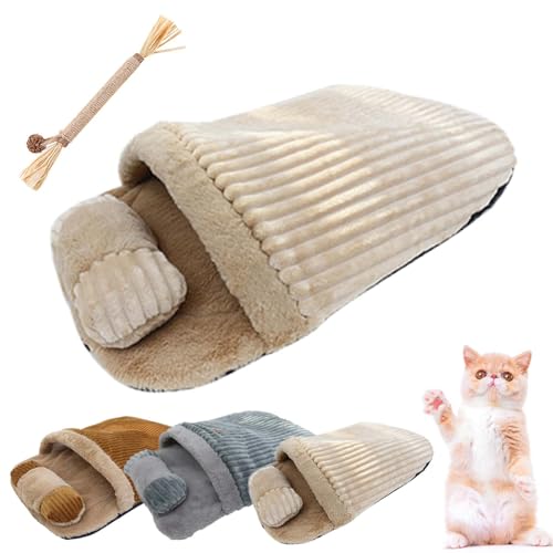 Pnedeodm Winterschlafsack für Katzen, Winterschlafsack für Katzen, Schlafsäcke für Katzen, Haustierschlafsack, Katzenschlafsack für Hauskatzen, 360°-Wickel-Kuschelsack für Haustiere (Beige, M) von Pnedeodm